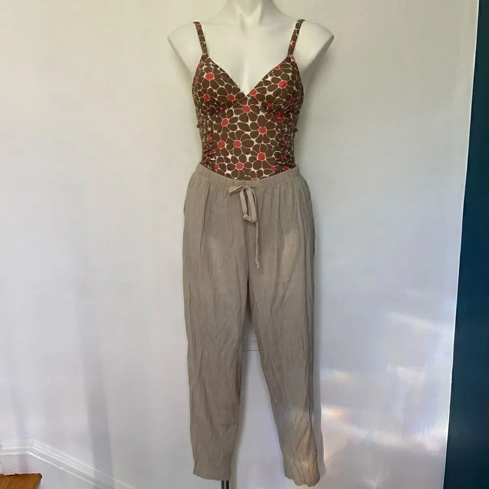 80s vintage cream crinkle crepe joggers lounge pant
